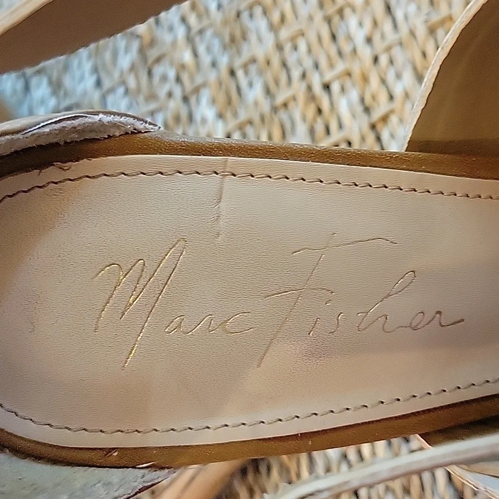 MARC FISHER brown strappy high heels.  Cork heel. Very high. Size is 7.5